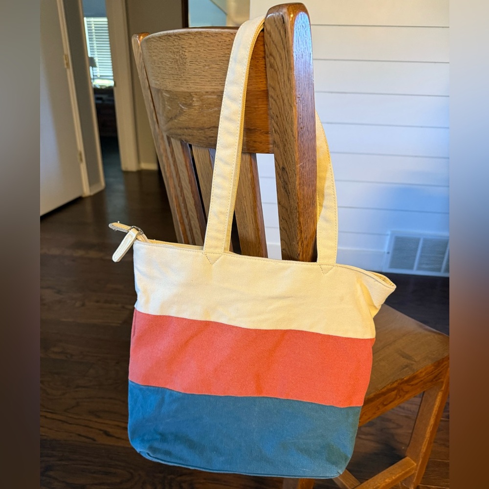 Colorful Canvas Tote Bag Canvas Artisan shoulder bag canvas blue, red & ivory